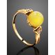 Honey Amber Ring In Gold-Plated Silver With Crystals The Sambia, Ring Size: 11 / 20.5, image , picture 2