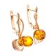 Cognac Amber Earrings In Gold-Plated Silver The Kalina, image , picture 3