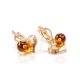Cognac Amber Earrings In Gold-Plated Silver The Kalina, image , picture 5