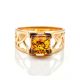 Bold Gold-Plated Ring With Cognac Amber The Artemis, Ring Size: 8 / 18, image , picture 3