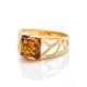 Bold Gold-Plated Ring With Cognac Amber The Artemis, Ring Size: 11 / 20.5, image , picture 4