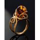 Gold-Plated Ring With Cognac Amber The Flamenco, Ring Size: Adjustable, image , picture 2
