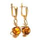 Drop Amber Earrings In Gold-Plated Silver The Flamenco, image , picture 3