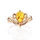 Elegant Gold-Plated Ring With Cognac Amber The Swan, Ring Size: 5 / 15.5, image , picture 3