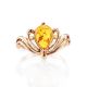 Elegant Gold-Plated Ring With Cognac Amber The Swan, Ring Size: 11.5 / 21, image , picture 3