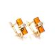 Trendy Gold Plated Earrings With Amber And Crystals The Scandinavia, image 