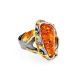 Gold-Plated Cocktail Ring With Cognac Amber The Triumph, Ring Size: Adjustable, image 