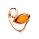 Lovely Cognac Amber Ring In Gold-Plated Silver The Adagio, Ring Size: 11.5 / 21, image 