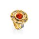 Adjustable Cognac Amber Ring In Gold-Plated Silver The Aida, Ring Size: Adjustable, image 