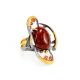 Adjustable Gold-Plated Ring With Cognac Amber And Crystals The Pompadour, Ring Size: Adjustable, image 