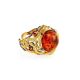 Adjustable Gold-Plated Ring With Cognac Amber And Crystals The Pompadour, Ring Size: Adjustable, image 