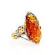 Gold-Plated Cocktail Ring With Cognac Amber The Triumph, Ring Size: 9.5 / 19.5, image 