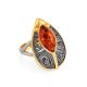 Bold Gold-Plated Cocktail Ring With Cognac Amber The Firebird, Ring Size: 10 / 20, image 