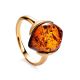Amber Silver Ring In Gold-Plated Silver The Cat's Eye, Ring Size: 11.5 / 21, image 