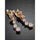 Gorgeous Golden Earrings With White Crystals, image , picture 2