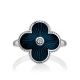 Silver Floral Ring With Dark Blue Enamel And Diamond The Heritage, Ring Size: 5.5 / 16, image , picture 3