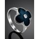 Silver Floral Ring With Dark Blue Enamel And Diamond The Heritage, Ring Size: 5.5 / 16, image , picture 2