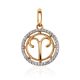 Chic Golden Aries Sign Pendant With Crystals, image 