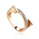 Futuristic Style Golden Ring With Crystal Row, Ring Size: 6 / 16.5, image 