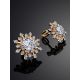 Snowflake Design Golden Earrings With Crystals, image , picture 2