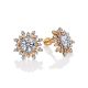 Snowflake Design Golden Earrings With Crystals, image 