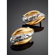 Glamorous Two Toned Golden Earrings With Crystals, image , picture 2