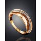 Chic Golden Band Ring With Crystal Row, Ring Size: 8.5 / 18.5, image , picture 2