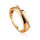 Chic Golden Band Ring With Crystal Row, Ring Size: 8.5 / 18.5, image 