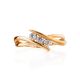 Twisted Golden Ring With Three Crystals, Ring Size: 6 / 16.5, image , picture 3