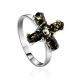 Stylish Cross Motif Silver Amber Ring The Supreme, Ring Size: 6 / 16.5, image 