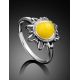 Silver Ring With Honey Amber Centerpiece The Helios, Ring Size: 5 / 15.5, image , picture 2