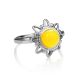 Silver Ring With Honey Amber Centerpiece The Helios, Ring Size: 5 / 15.5, image , picture 4