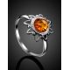 Cognac Amber Silver Ring The Helios, Ring Size: 5.5 / 16, image , picture 2