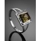 Изящное лёгкое кольцо из серебра и зелёного янтаря «Итака» 16, Ring Size: 9.5 / 19.5, image , picture 2