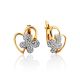 Cute Heart Shaped Golden Earrings With Crystal Butterflies, image 