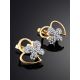 Cute Heart Shaped Golden Earrings With Crystal Butterflies, image , picture 2