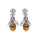 Bright Silver Drop Earrings With Amber The Bee, image , picture 3