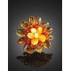 Adjustable Amber Ring The Chrysanthemum, Ring Size: Adjustable, image , picture 2