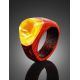 Handcrafted Padauk Wood Ring With Honey Amber The Indonesia, Ring Size: 6.5 / 17, image , picture 2
