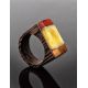 Handcrafted Wenge Wood Ring With Honey Amber The Indonesia, Ring Size: 6.5 / 17, image , picture 2