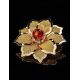 Bold Gold-Plated Floral Brooch With Cognac Amber And Crystals The Beoluna, image , picture 2