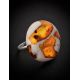 Adjustable Ring With Cognac Amber And White Polymer The Dalmatian, Ring Size: Adjustable, image , picture 2