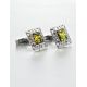 Geometric Silver Cufflinks With Green Amber The Ithaca, image , picture 2