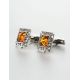 Stylish Geometric Cufflinks With Cognac Amber In Silver The Ithaca, image , picture 2
