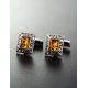 Stylish Geometric Cufflinks With Cognac Amber In Silver The Ithaca, image , picture 6