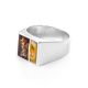 Sterling Silver Signet Ring With Multicolor Amber The London, Ring Size: 8.5 / 18.5, image , picture 4