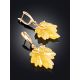 Botanical Style Golden Earrings With Natural Amber The Canada, image , picture 2