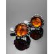 Round Silver Earrings With Cognac Amber The Brunia, image , picture 3