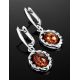 Charming Silver Drop Earrings With Bright Cognac Amber The Florence, image , picture 2