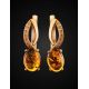 Cognac Amber Earrings In Gold With Crystals The Raphael, image , picture 2